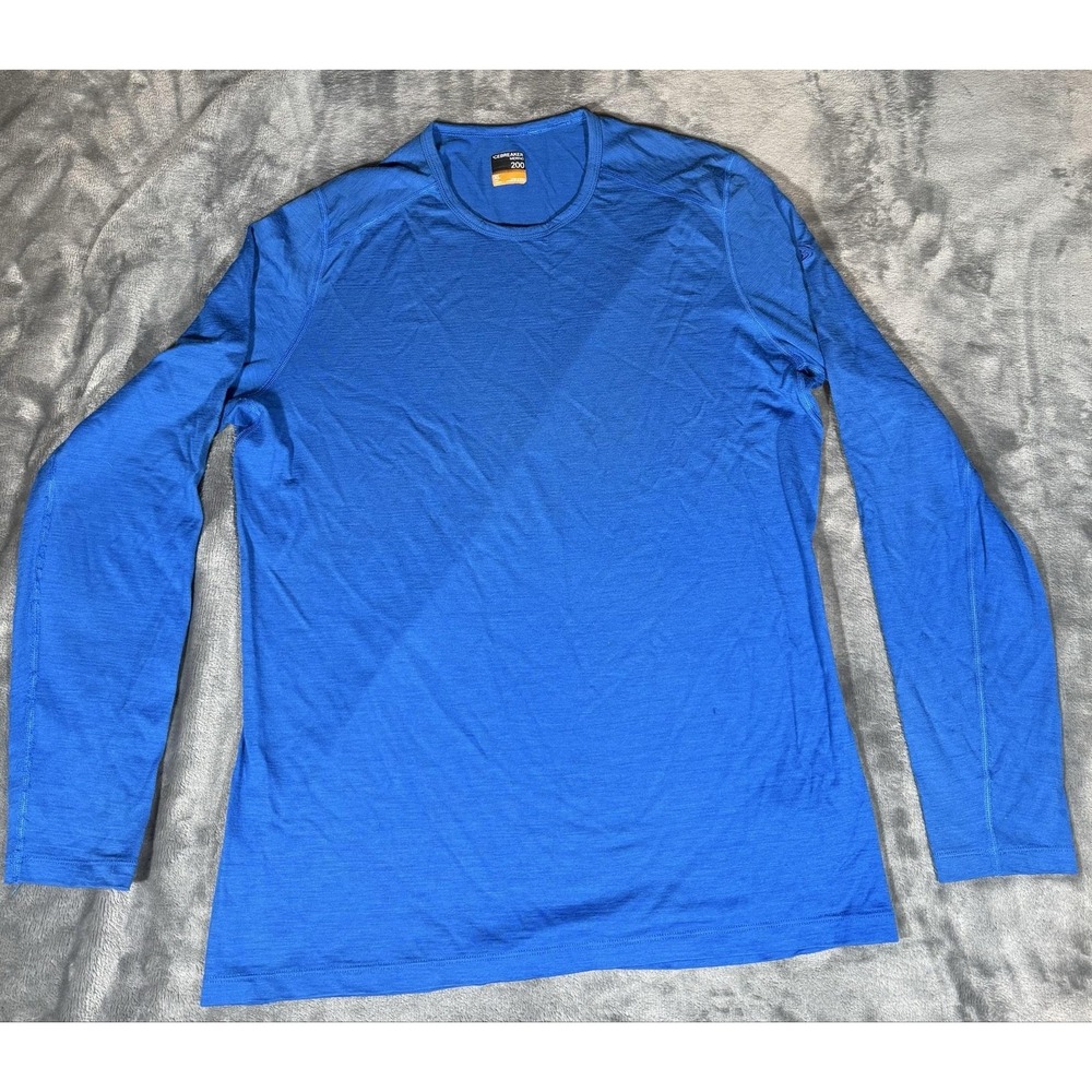 Icebreaker Shirt Mens XL Blue Merino 200 Long Sleeve Base Layer Thermal Crewneck